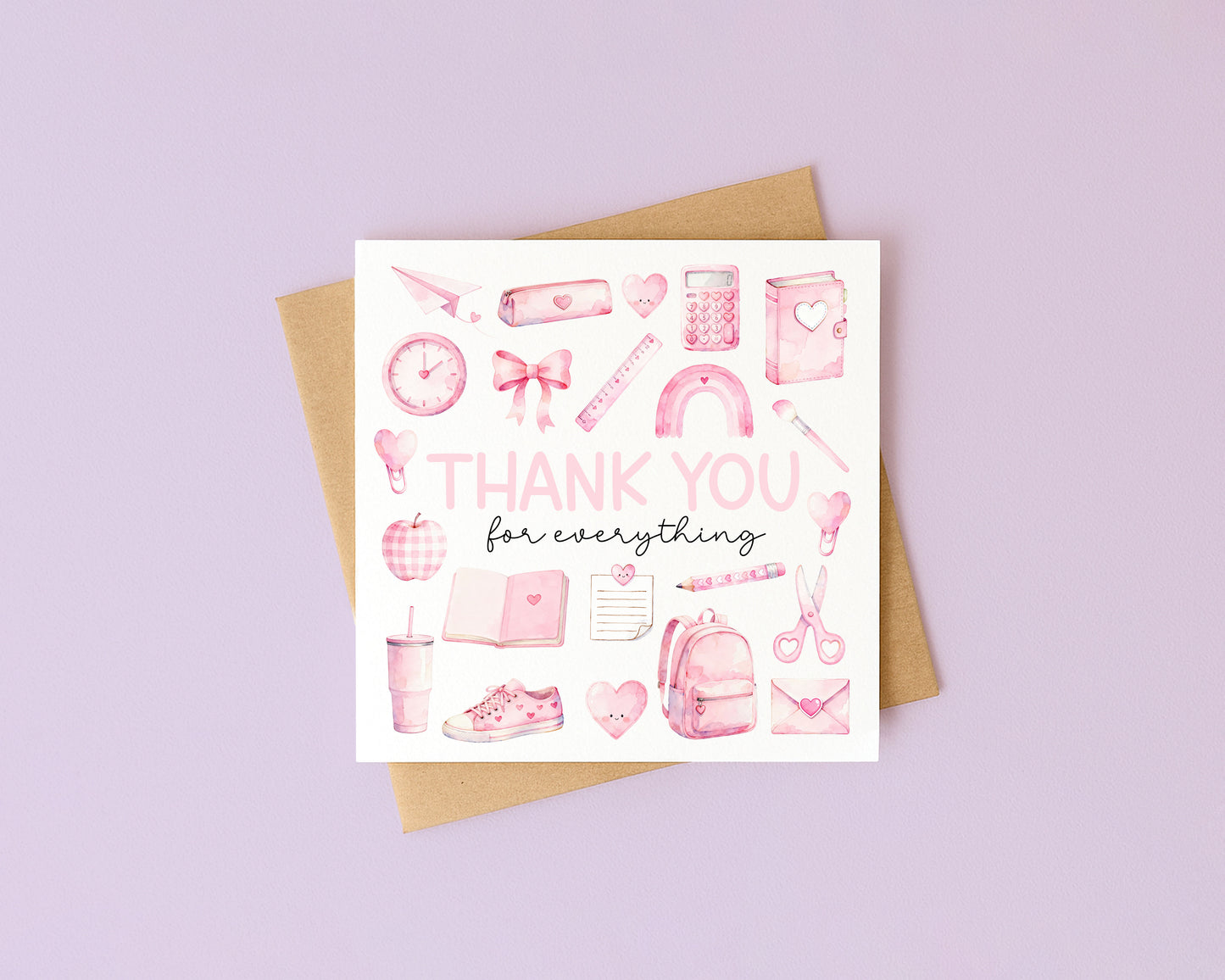Pink Thank You Card Teacher, Nursery, Mentor Appreciation with Brown Envelope