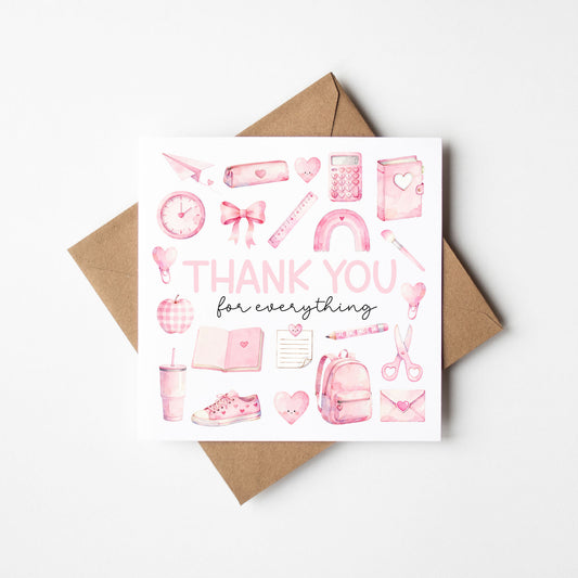 Pink Thank You Card Teacher, Nursery, Mentor Appreciation with Brown Envelope