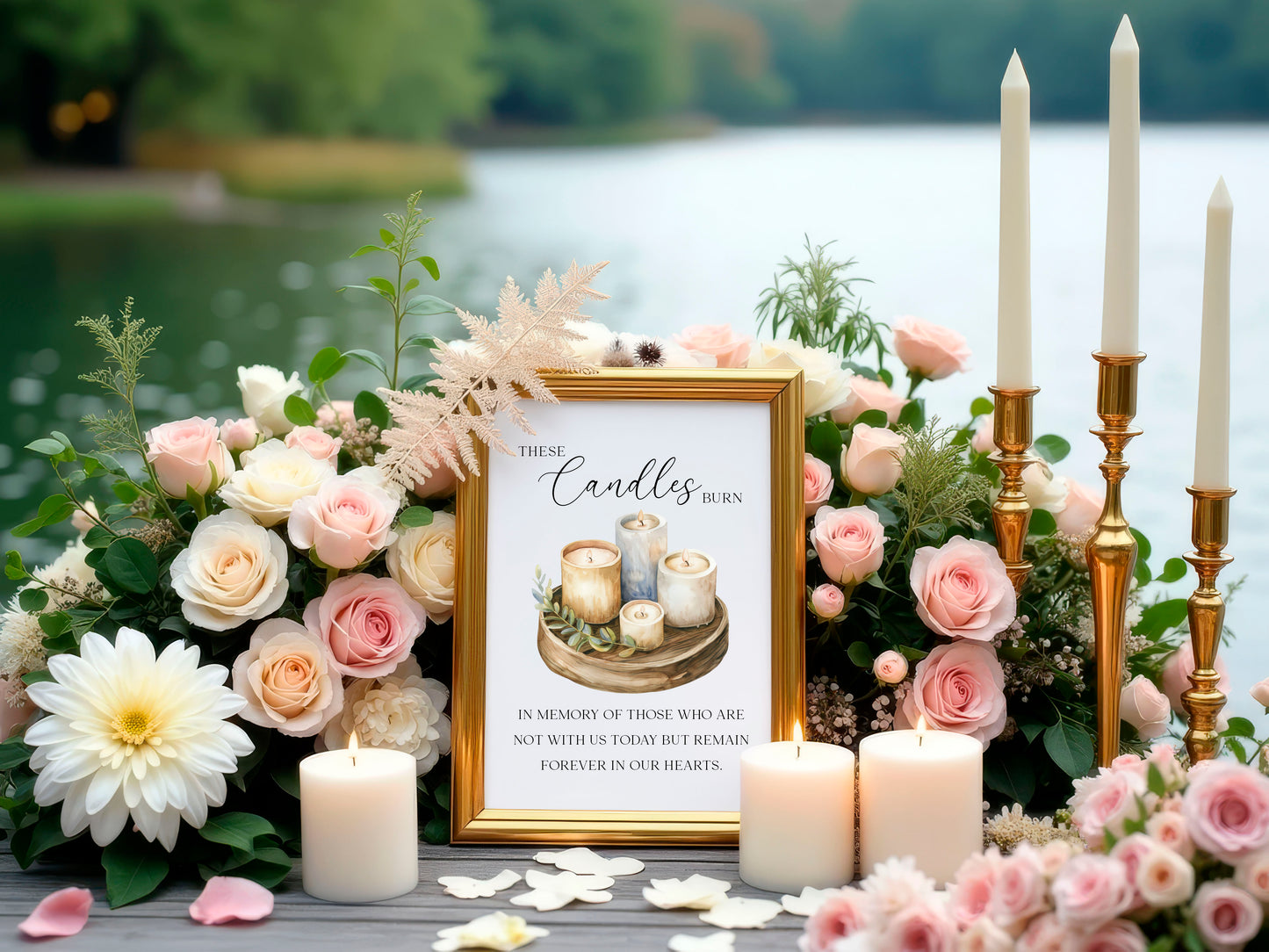 Wedding memorial candles print, In loving memory unframed wall art poster