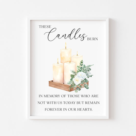 Wedding memorial candles print, In loving memory unframed wall art poster