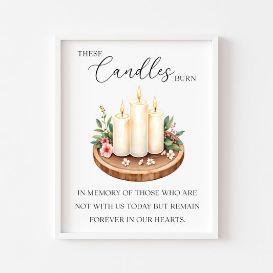Wedding memorial candles print, In loving memory unframed wall art poster