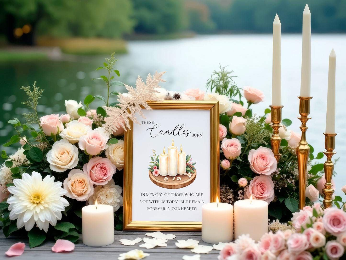 Wedding memorial candles print, In loving memory unframed wall art poster
