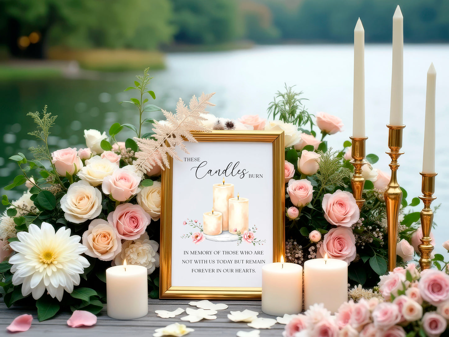 Wedding memorial candles print, In loving memory unframed wall art poster