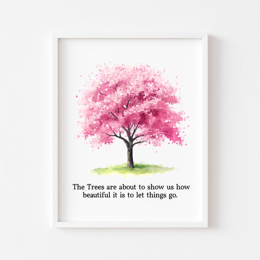 Spring print, cherry blossom tree pink new beginnings Watercolour seasonal Art (unframed)