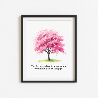 Spring print, cherry blossom tree pink new beginnings Watercolour seasonal Art (unframed)