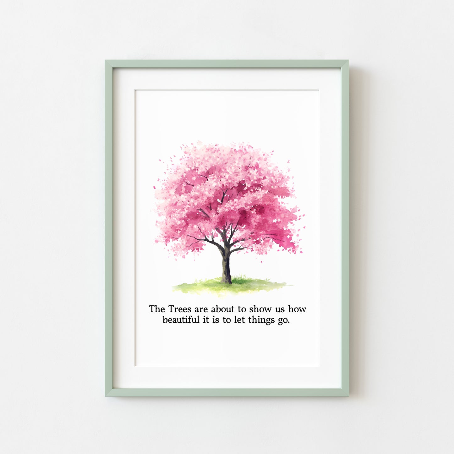 Spring print, cherry blossom tree pink new beginnings Watercolour seasonal Art (unframed)