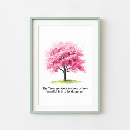 Spring print, cherry blossom tree pink new beginnings Watercolour seasonal Art (unframed)