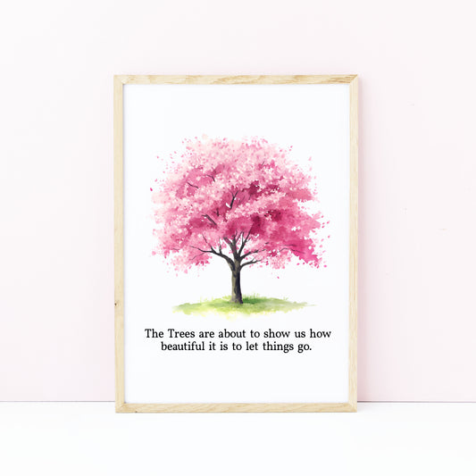 Spring print, cherry blossom tree pink new beginnings Watercolour seasonal Art (unframed)