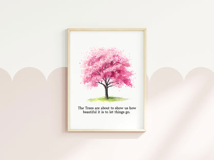Spring print, cherry blossom tree pink new beginnings Watercolour seasonal Art (unframed)