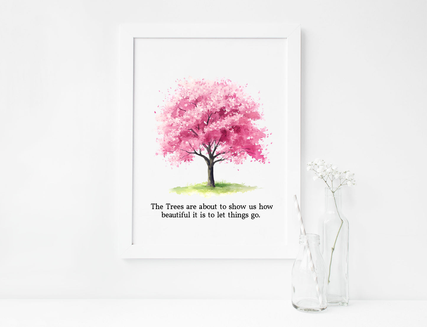Spring print, cherry blossom tree pink new beginnings Watercolour seasonal Art (unframed)