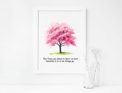 Spring print, cherry blossom tree pink new beginnings Watercolour seasonal Art (unframed)