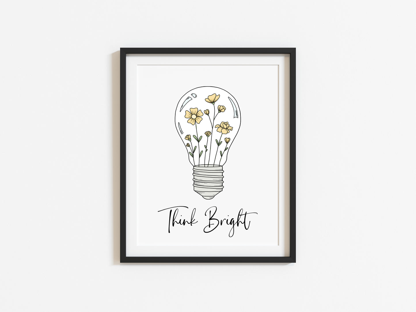 Think Bright doodle bulb illustration motivational office unframed wall art poster print