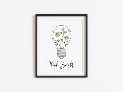 Think Bright doodle bulb illustration motivational office unframed wall art poster print