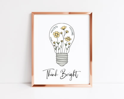 Think Bright doodle bulb illustration motivational office unframed wall art poster print