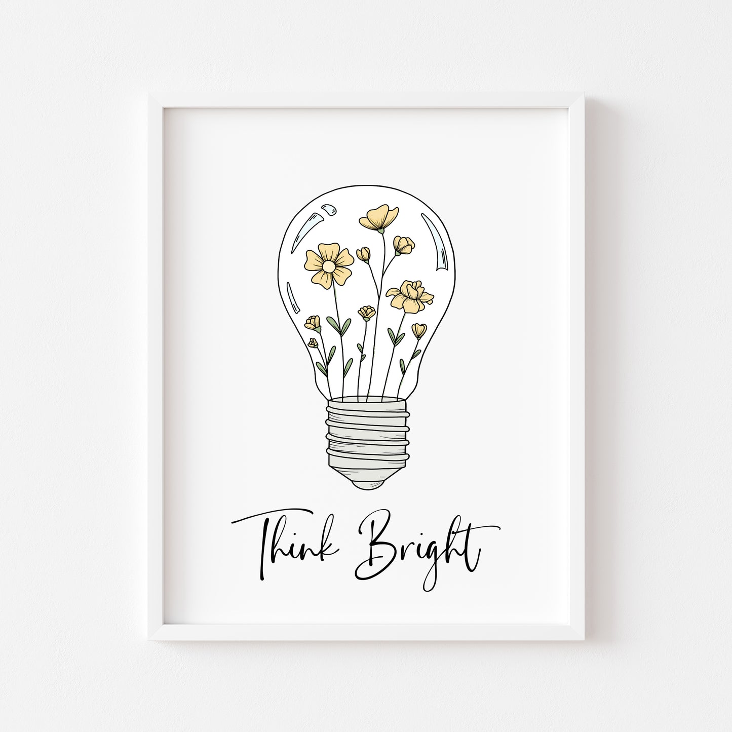 Think Bright doodle bulb illustration motivational office unframed wall art poster print