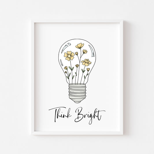 Think Bright doodle bulb illustration motivational office unframed wall art poster print