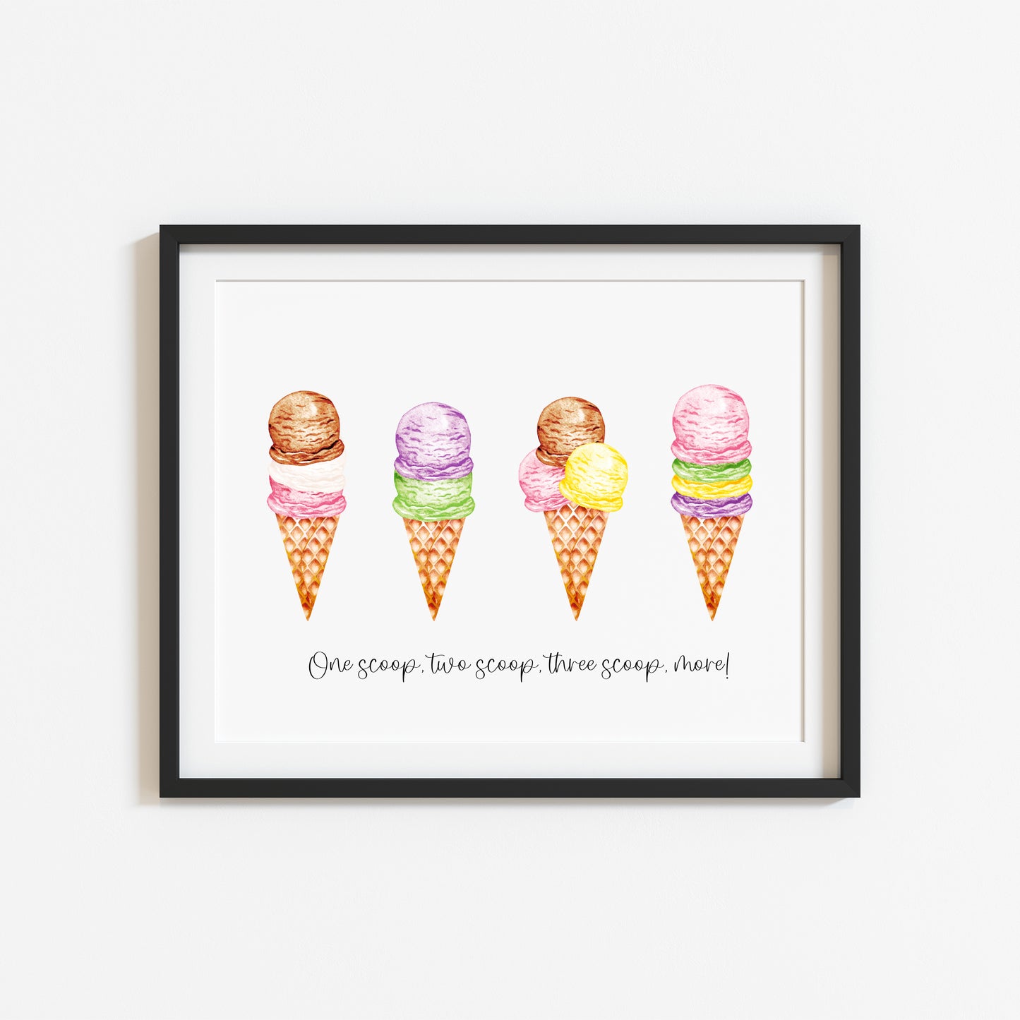 Icecream, one scoop, two scoop, three scoop more illustration summer home wall art unframed poster print