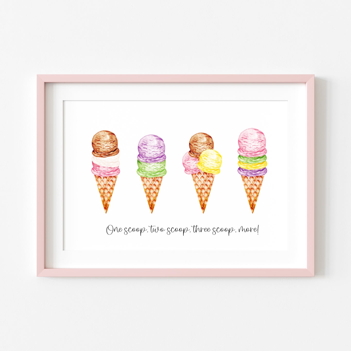 Icecream, one scoop, two scoop, three scoop more illustration summer home wall art unframed poster print