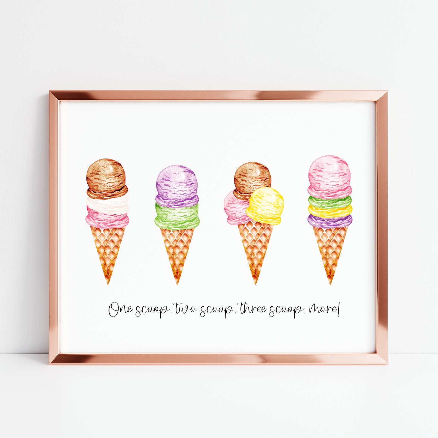 Icecream, one scoop, two scoop, three scoop more illustration summer home wall art unframed poster print