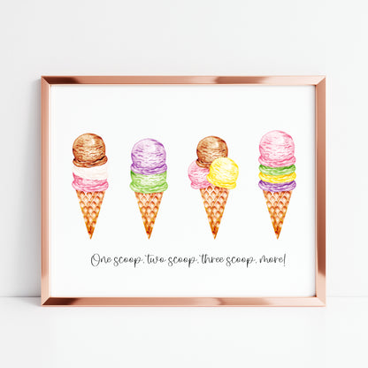 Icecream, one scoop, two scoop, three scoop more illustration summer home wall art unframed poster print