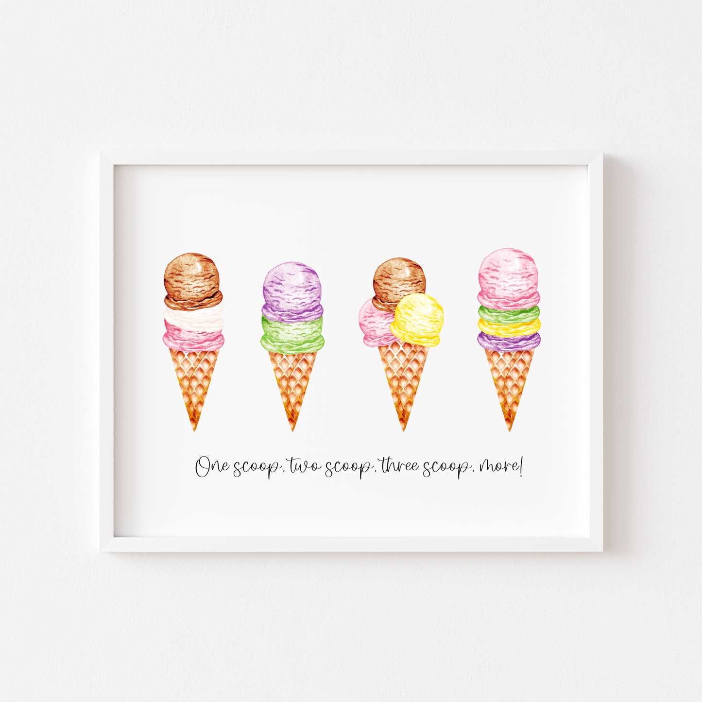 Icecream, one scoop, two scoop, three scoop more illustration summer home wall art unframed poster print