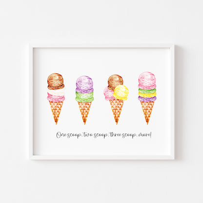 Icecream, one scoop, two scoop, three scoop more illustration summer home wall art unframed poster print