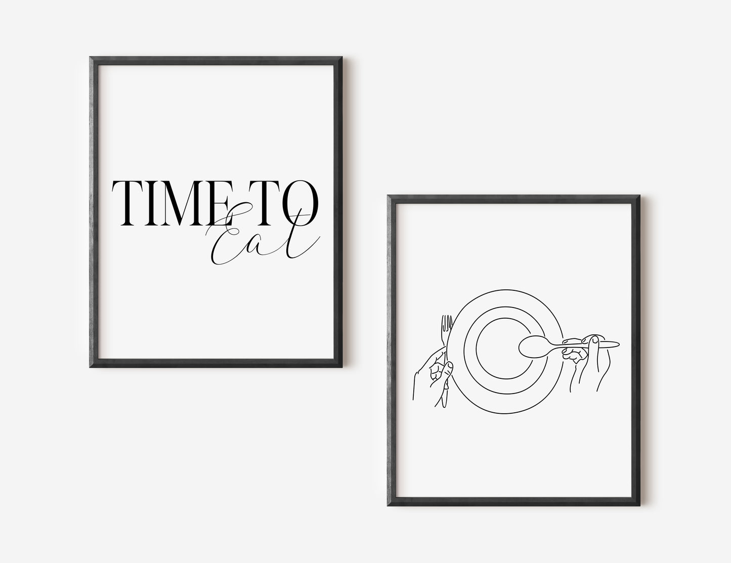 Set of 2 time to eat, food dinner tea supper line drawing kitchen unframed wall art poster prints