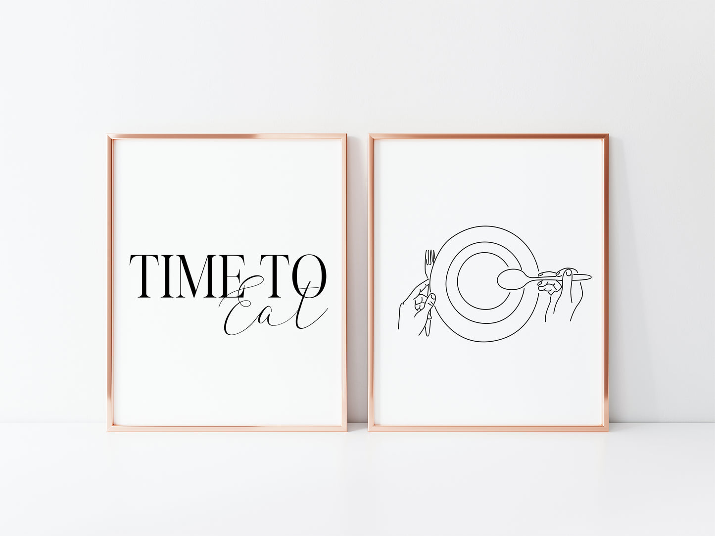 Set of 2 time to eat, food dinner tea supper line drawing kitchen unframed wall art poster prints