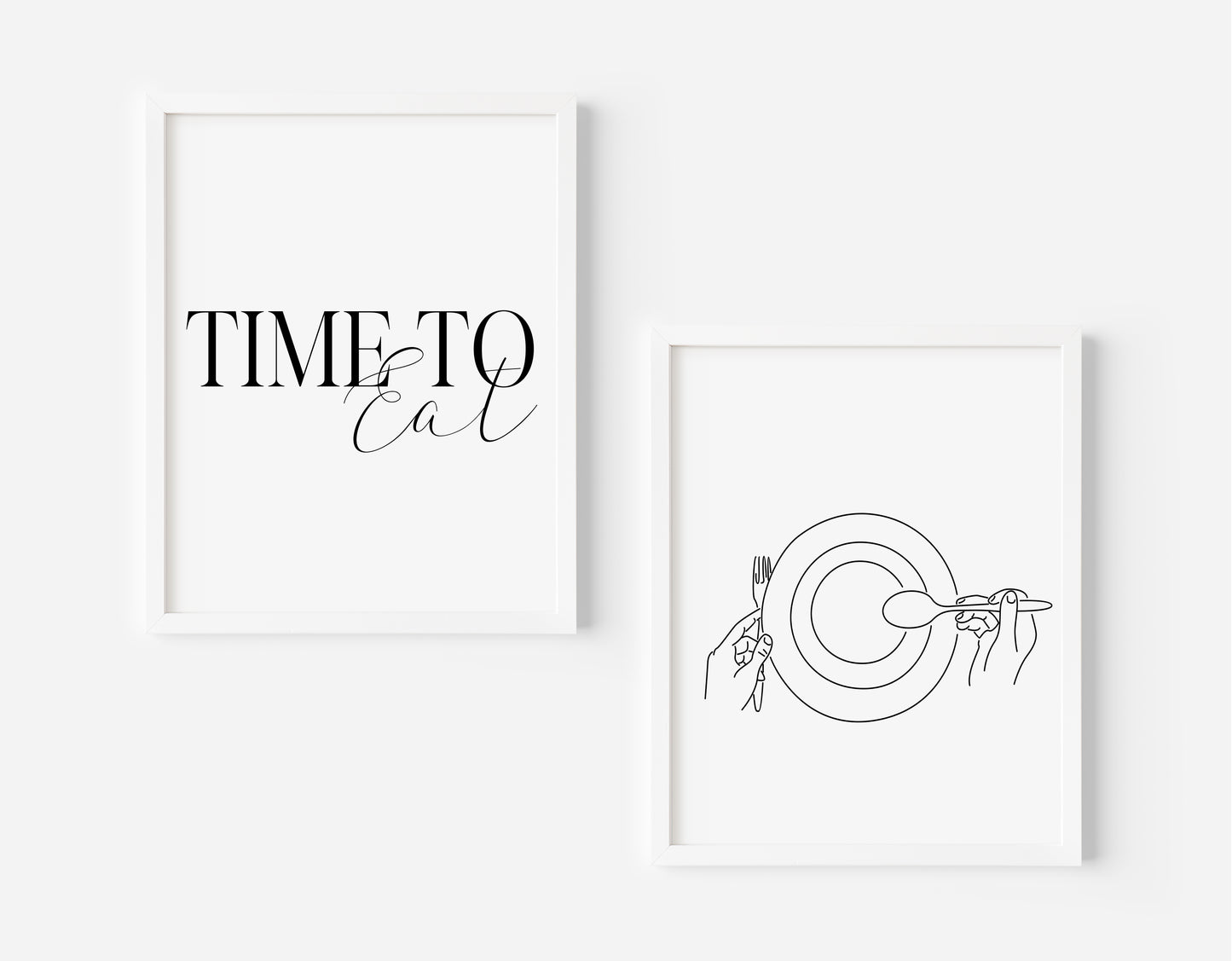 Set of 2 time to eat, food dinner tea supper line drawing kitchen unframed wall art poster prints