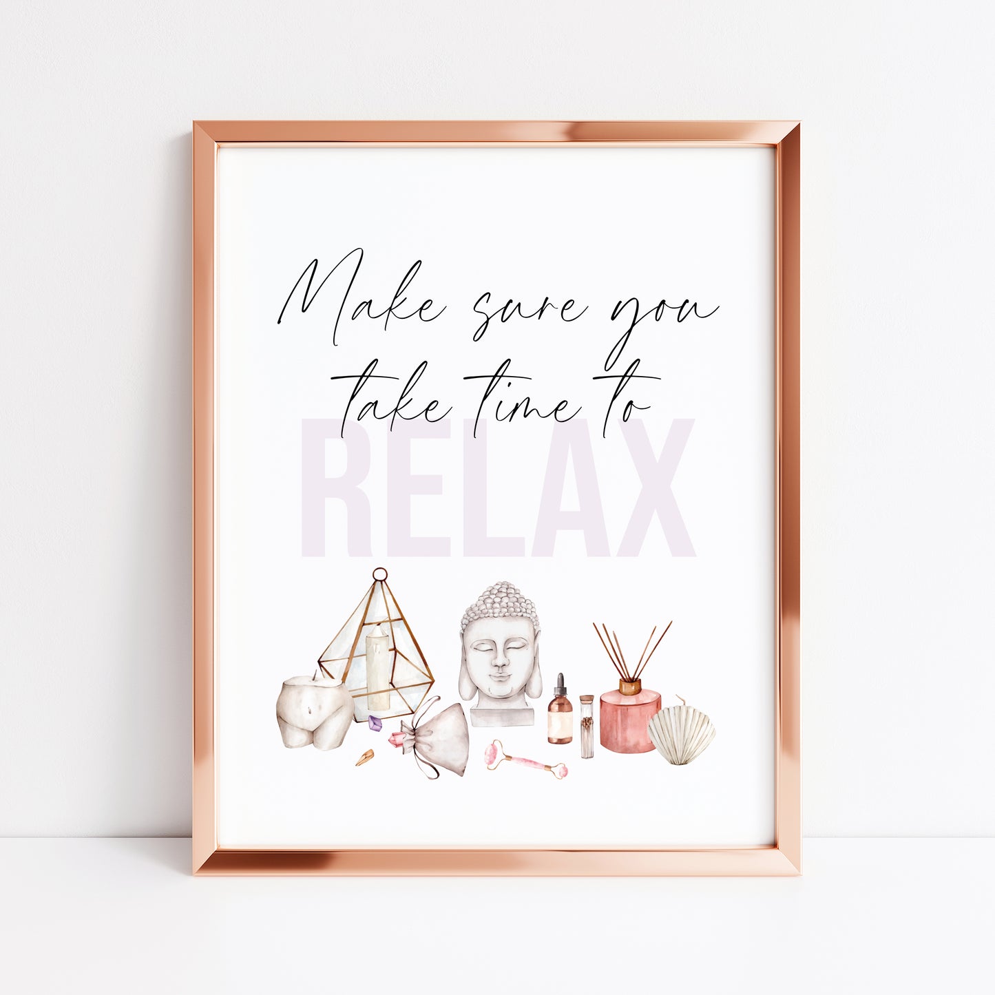 Make sure you take time to relax watercolour bedroom, bathroom candles & crystals bedroom unframed wall art poster print