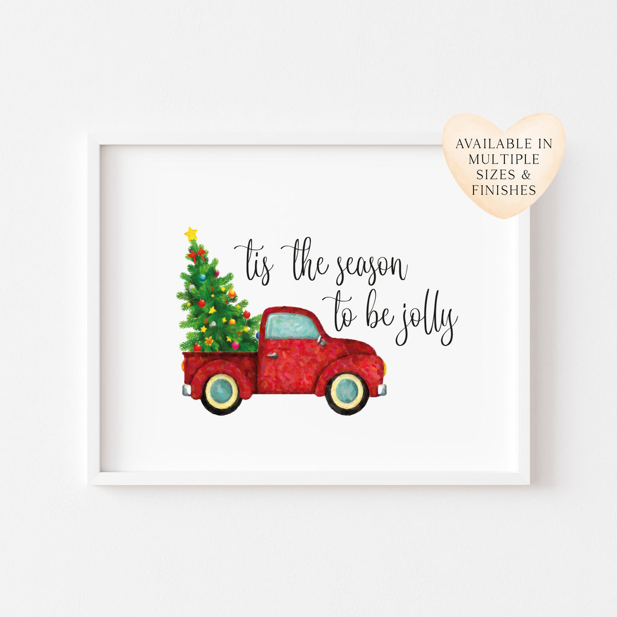 Tis the season to be Jolly red watercolour Christmas tree illustration seasonal unframed wall art poster print