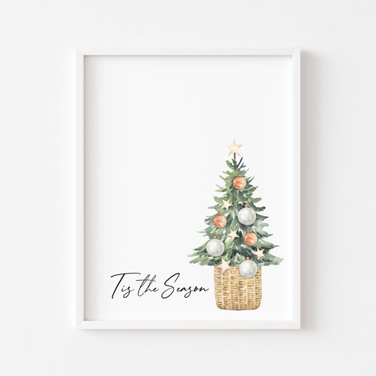 Tis the season watercolour Christmas Tree xmas seasonal unframed wall art poster print