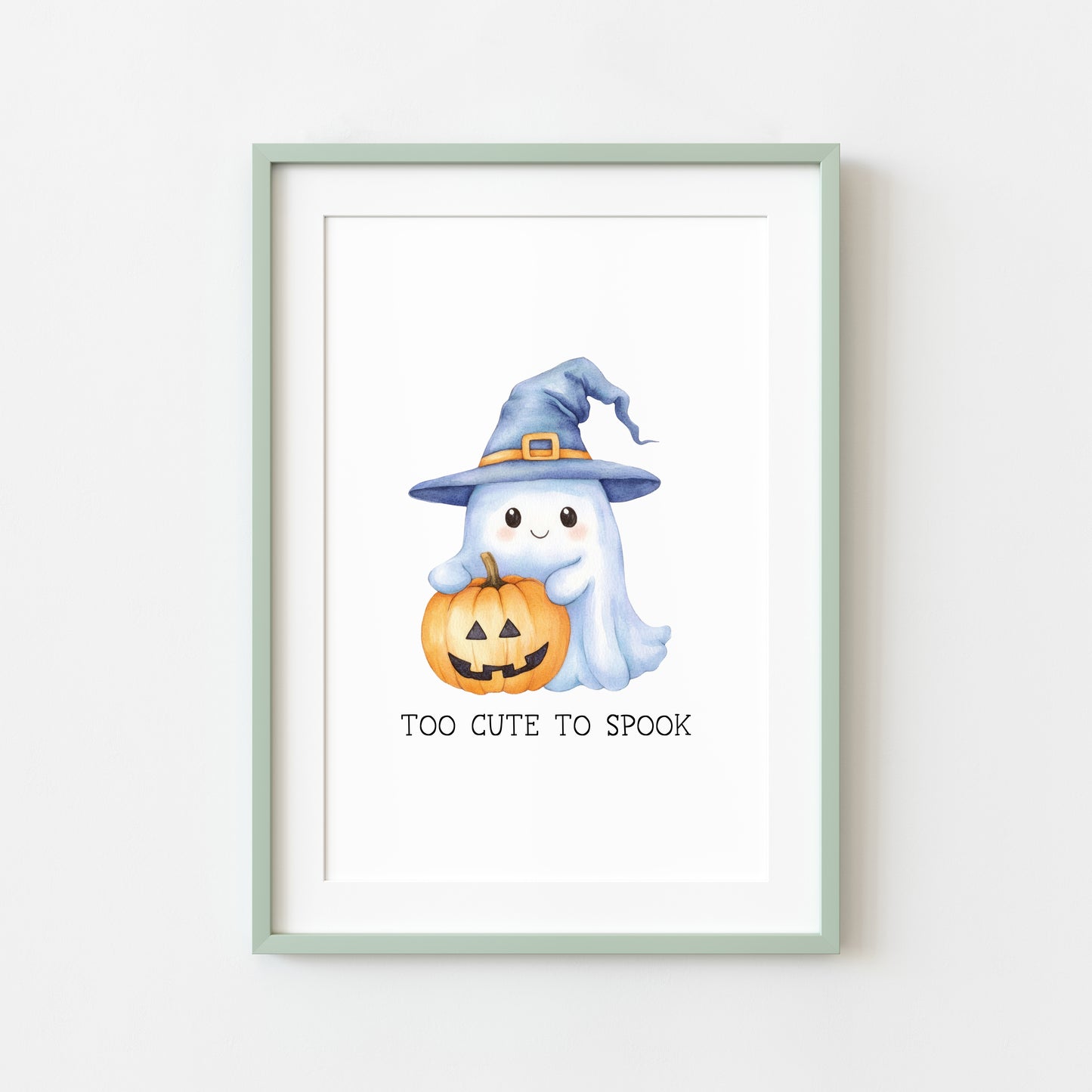 Halloween print, too cute to spook watercolour seasonal unframed wall art poster