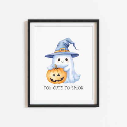Halloween print, too cute to spook watercolour seasonal unframed wall art poster