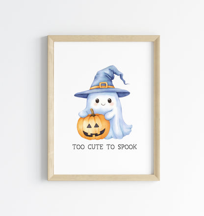 Halloween print, too cute to spook watercolour seasonal unframed wall art poster