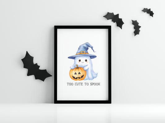 Halloween print, too cute to spook watercolour seasonal unframed wall art poster
