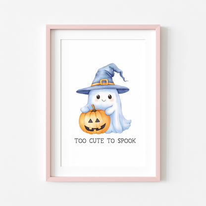 Halloween print, too cute to spook watercolour seasonal unframed wall art poster