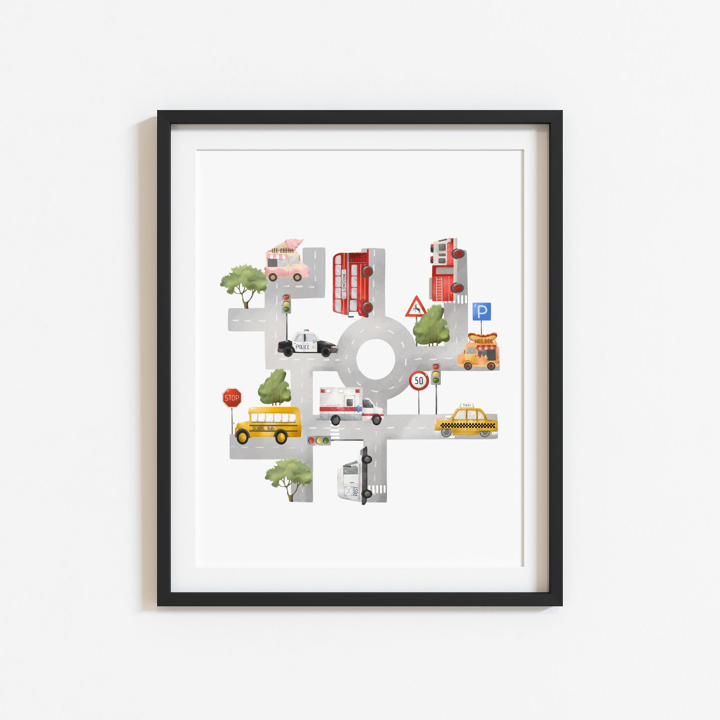 Transport map print, vehicle children's kids bedroom play room Nursery unframed wall art poster