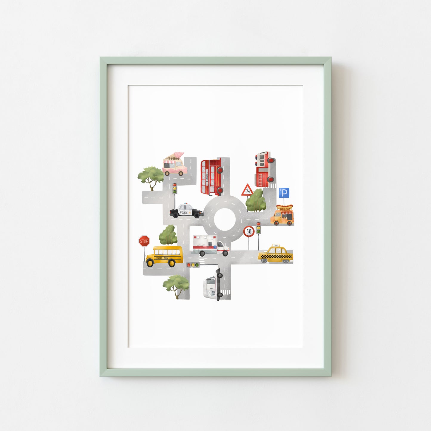 Transport map print, vehicle children's kids bedroom play room Nursery unframed wall art poster