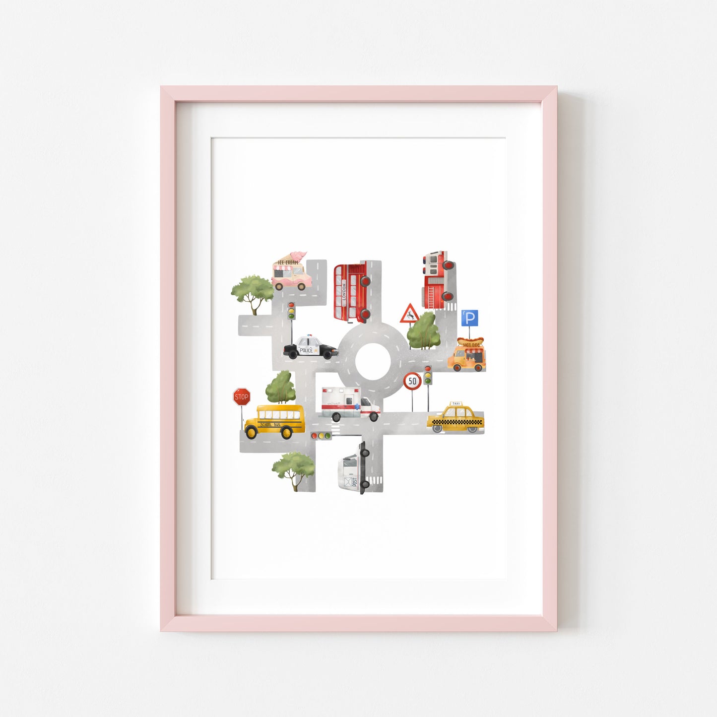 Transport map print, vehicle children's kids bedroom play room Nursery unframed wall art poster