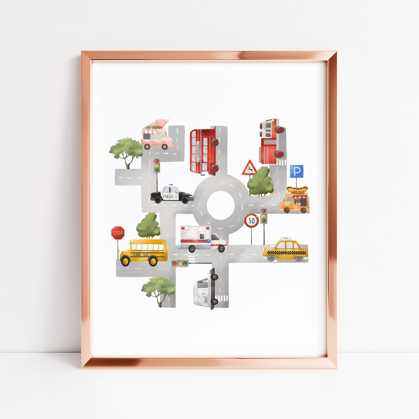 Transport map print, vehicle children's kids bedroom play room Nursery unframed wall art poster