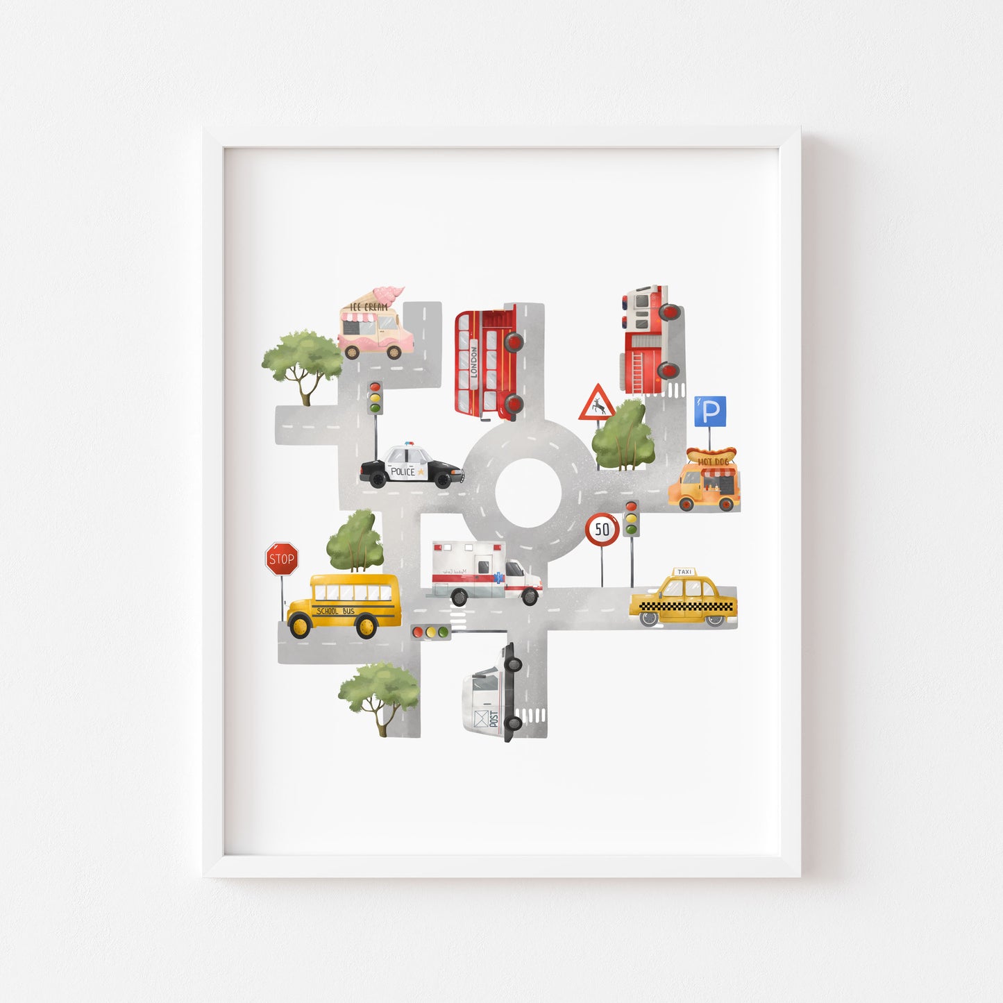 Transport map print, vehicle children's kids bedroom play room Nursery unframed wall art poster
