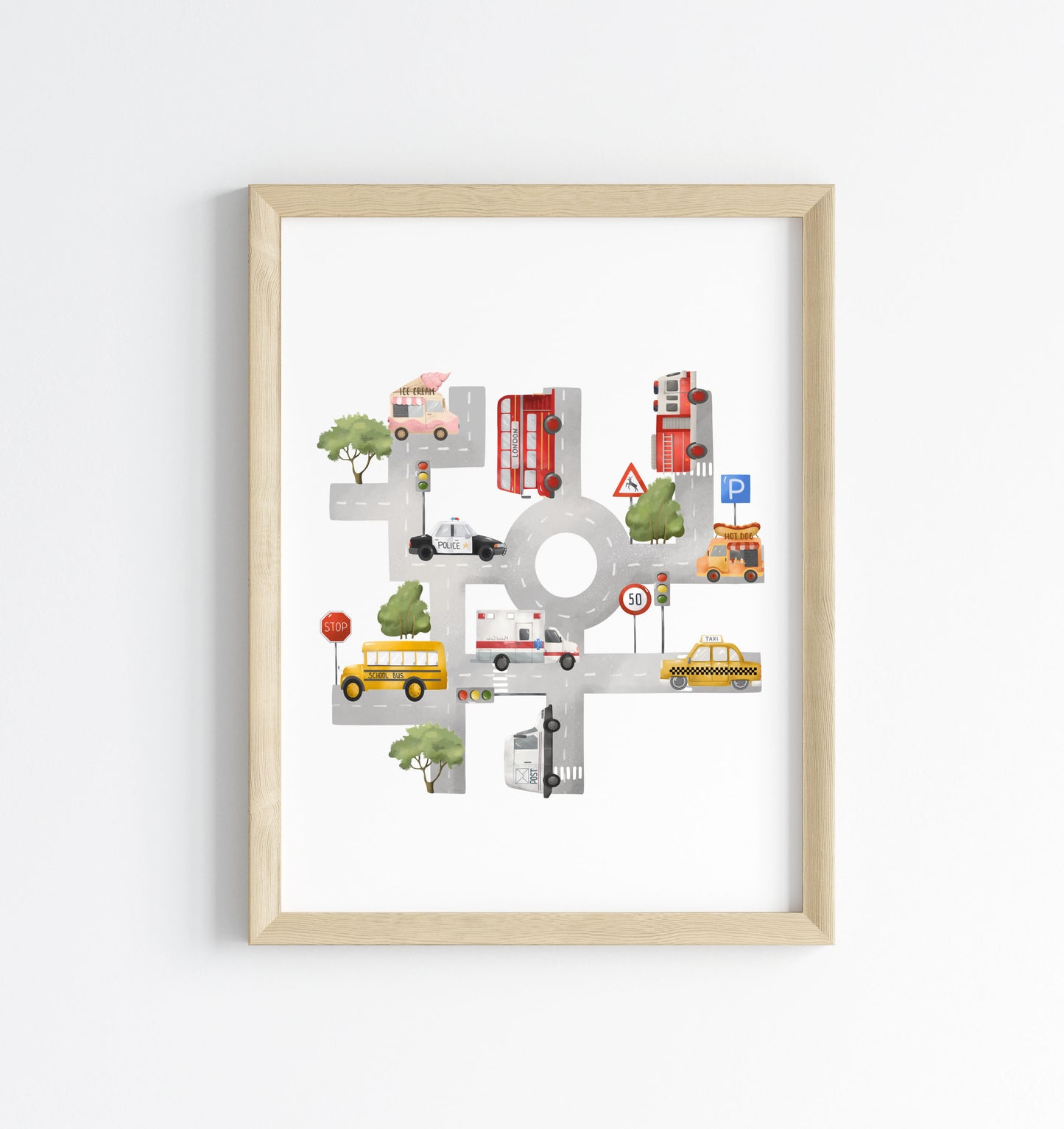 Transport map print, vehicle children's kids bedroom play room Nursery unframed wall art poster