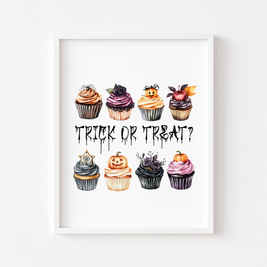 Trick or Treat print, Halloween sweet spooky cupcakes Watercolour Art (unframed)