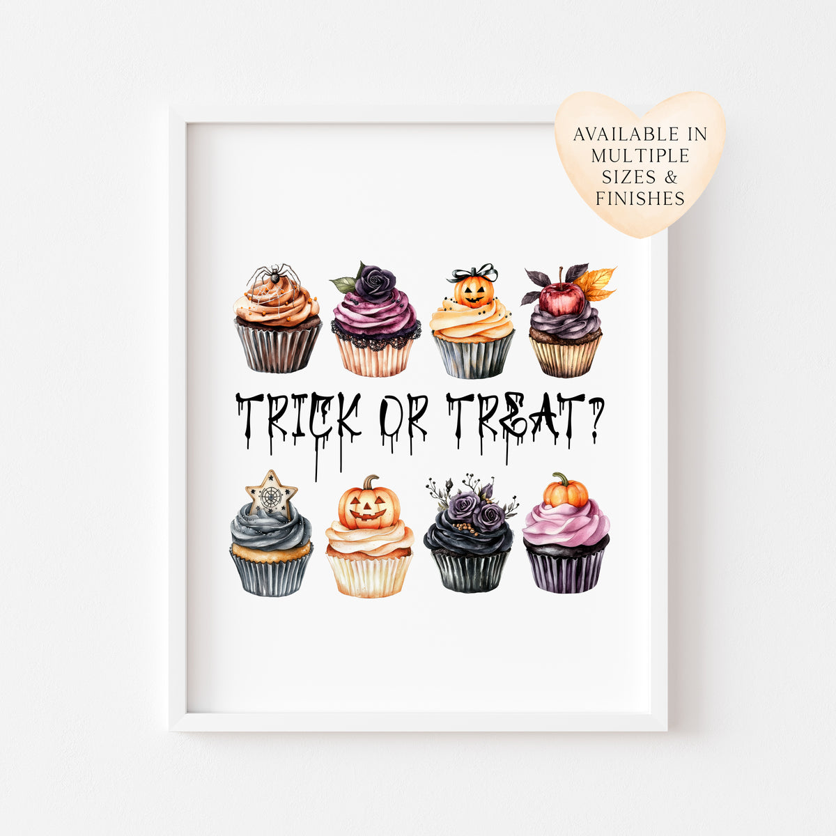Trick or Treat print, Halloween sweet spooky cupcakes Watercolour Art (unframed)