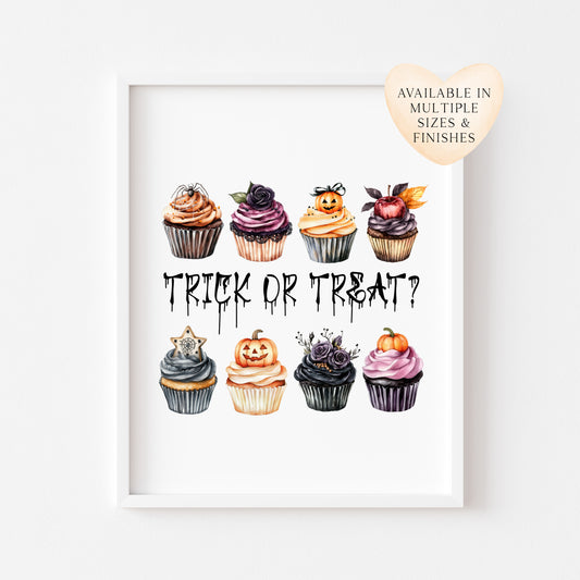 Trick or Treat print, Halloween sweet spooky cupcakes Watercolour Art (unframed)