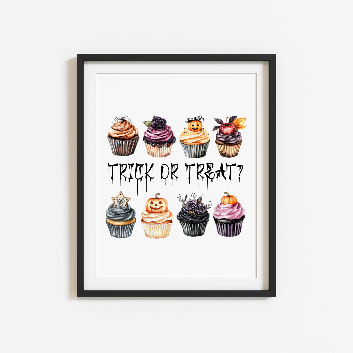 Trick or Treat print, Halloween sweet spooky cupcakes Watercolour Art (unframed)