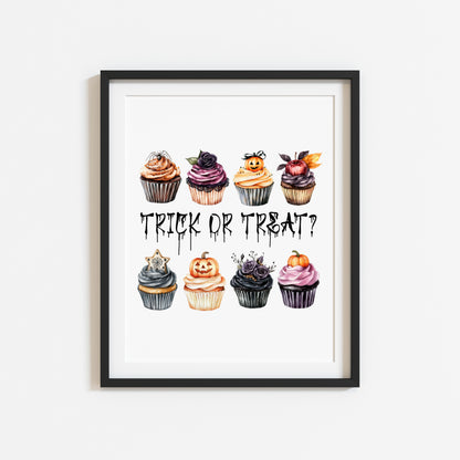 Trick or Treat print, Halloween sweet spooky cupcakes Watercolour Art (unframed)