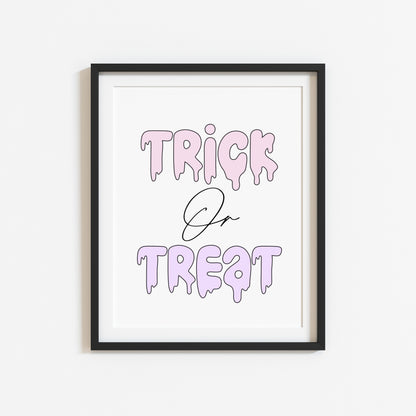 Halloween print, Trick or treat watercolour pastel cute seasonal spooky halloween decor unframed wall art poster print, cute but spooky art