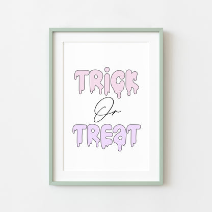 Halloween print, Trick or treat watercolour pastel cute seasonal spooky halloween decor unframed wall art poster print, cute but spooky art